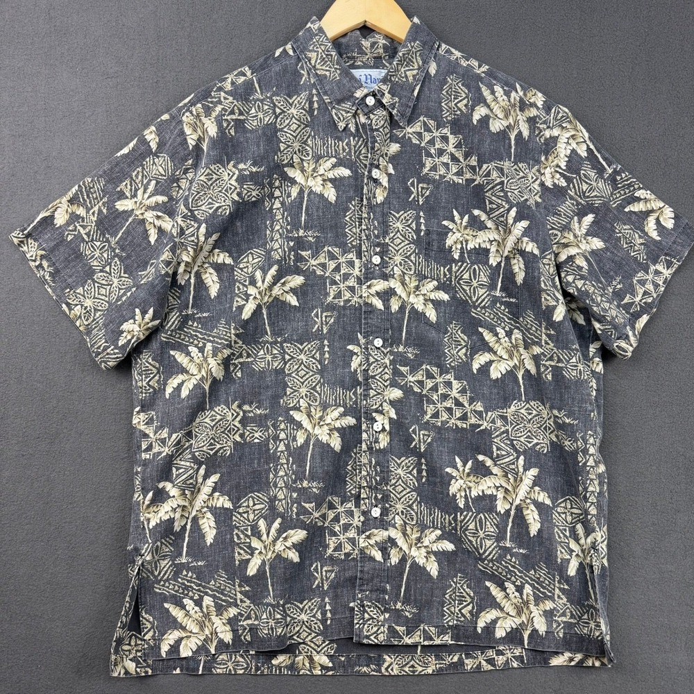 Kai Nani Hawaiian Shirt Mens Large Palm Tree Print Button Up Short Sleeve